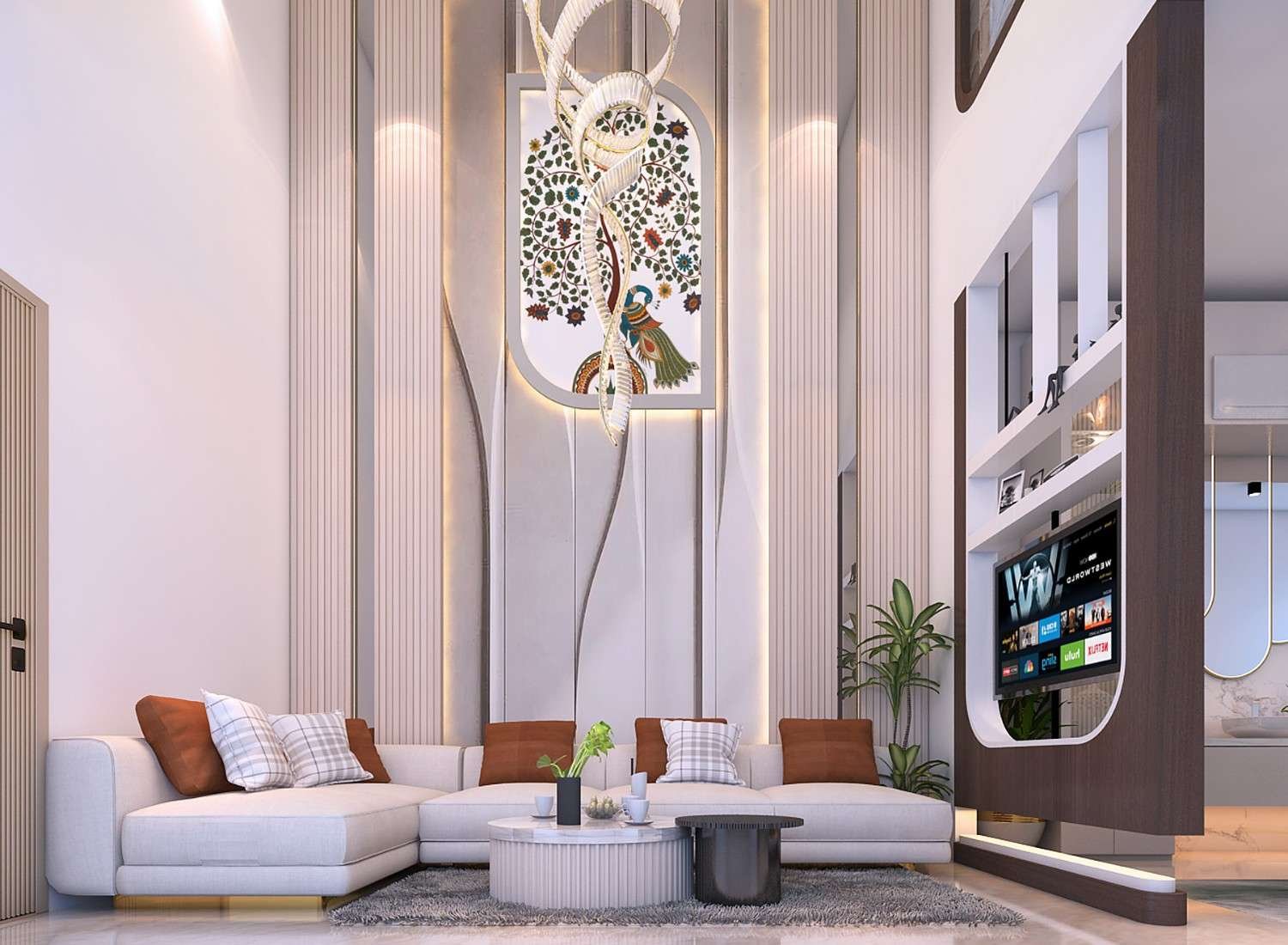 3D interior design Jagatpura Jaipur — 3BHK apartment render by Endless Interior