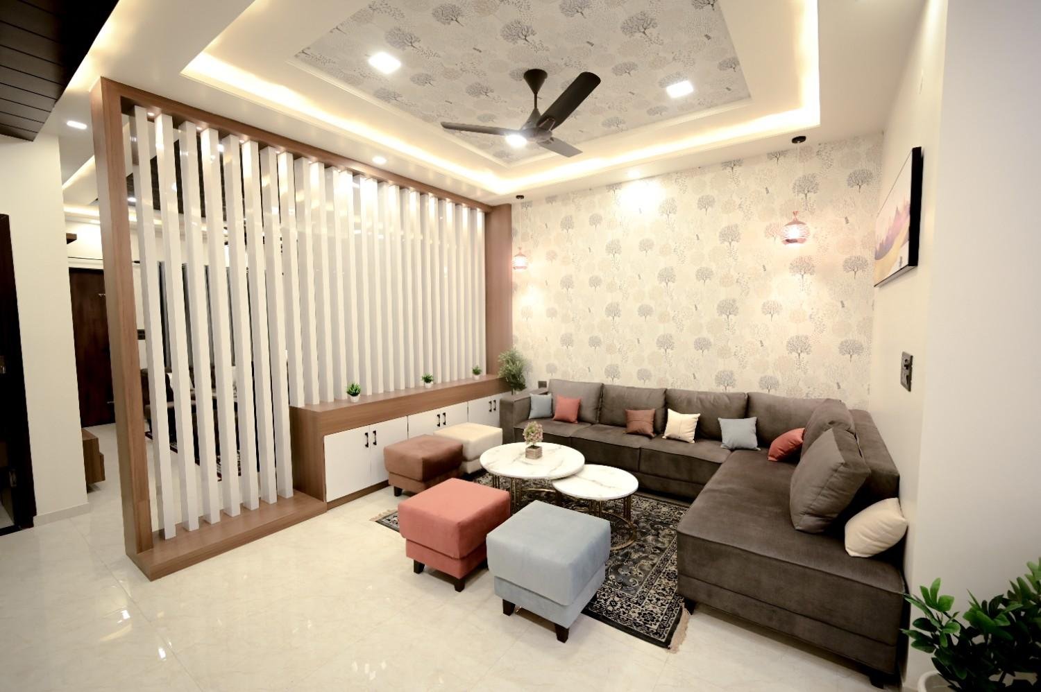 Duplex villa dining area marble table Murlipura Jaipur — Endless Interiors and Construction