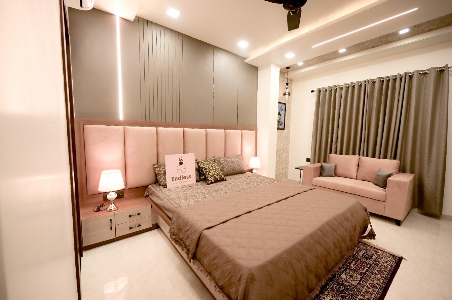 3BHK duplex villa living room vertical slat partition Murlipura Jaipur — Endless Interiors and Construction