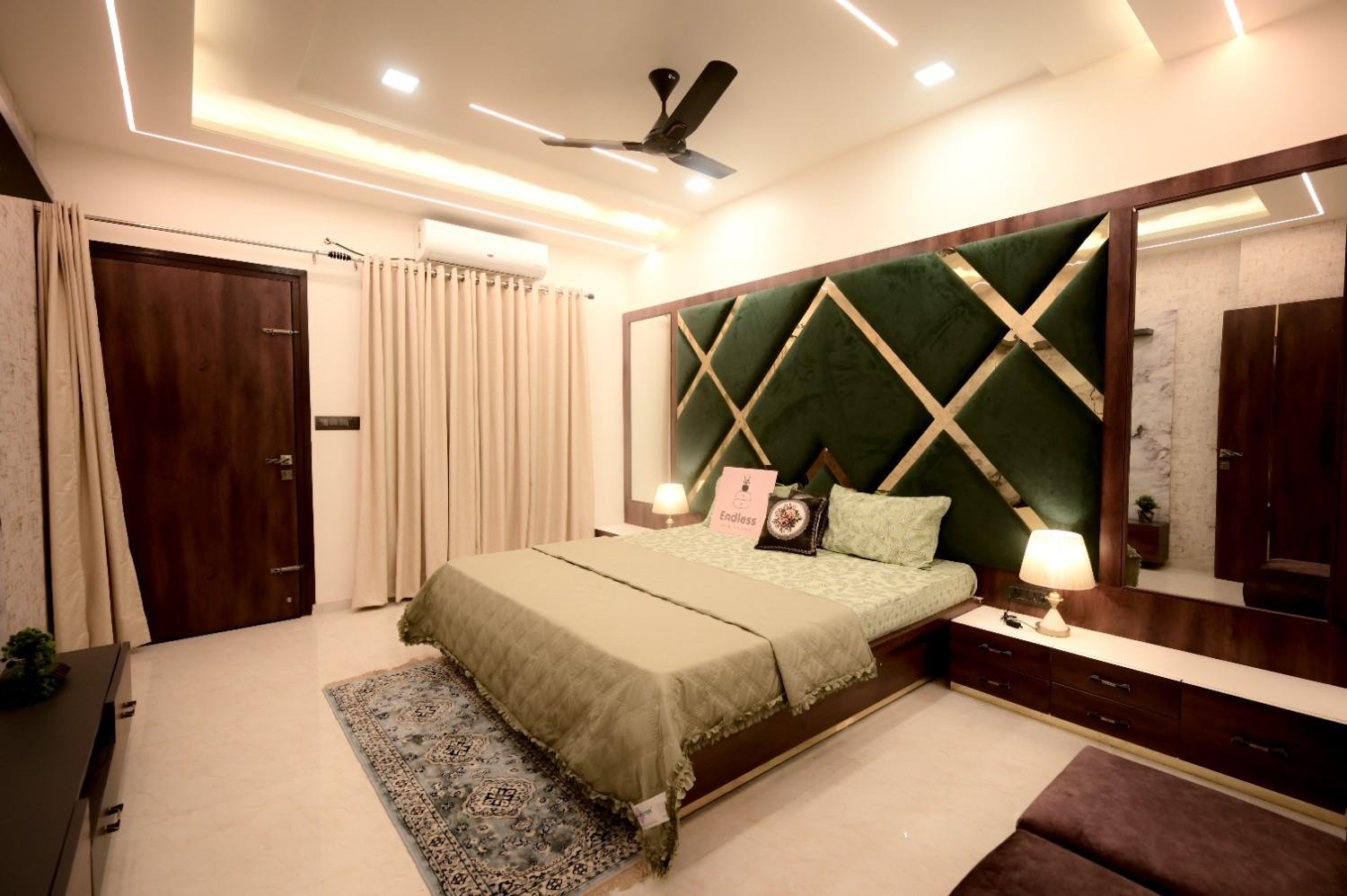 Duplex villa interior design Jaipur — glass railing staircase double height living room Murlipura by Endless Interiors and Construction