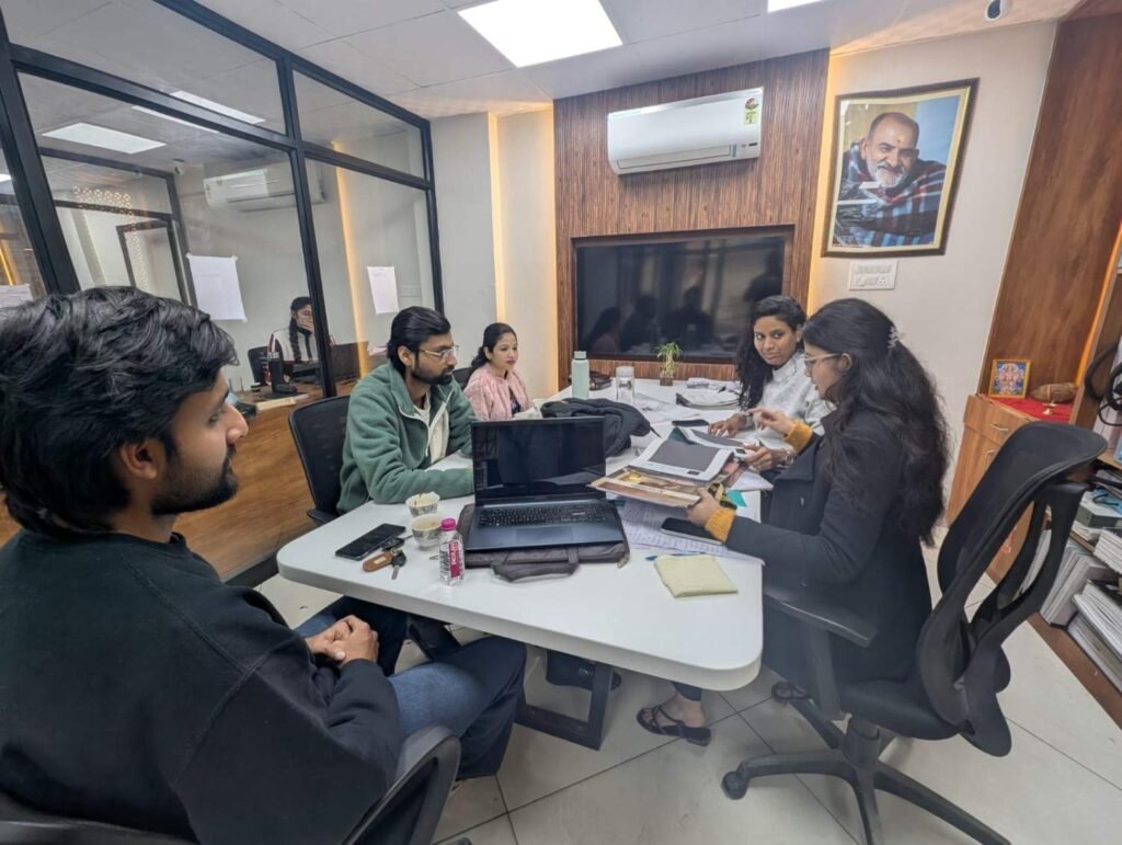 Interior designer discussing layout and planning with homeowner