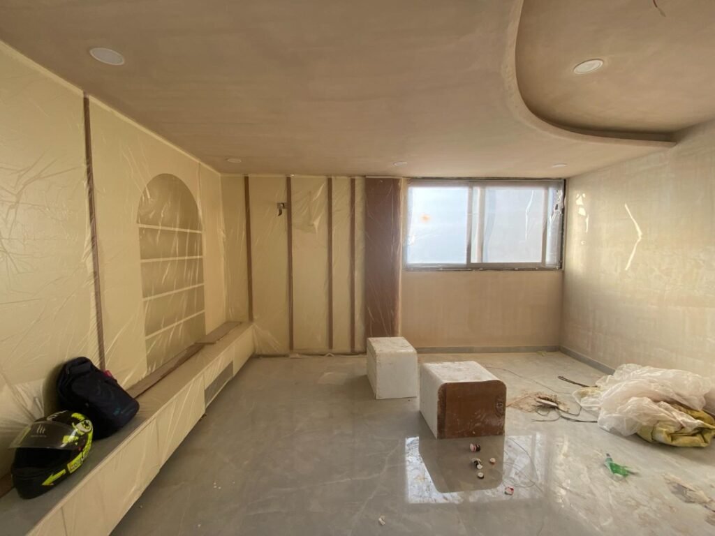 NRI interior project Jaipur — in-progress site showing electrical conduits and civil work by Endless Interiors
