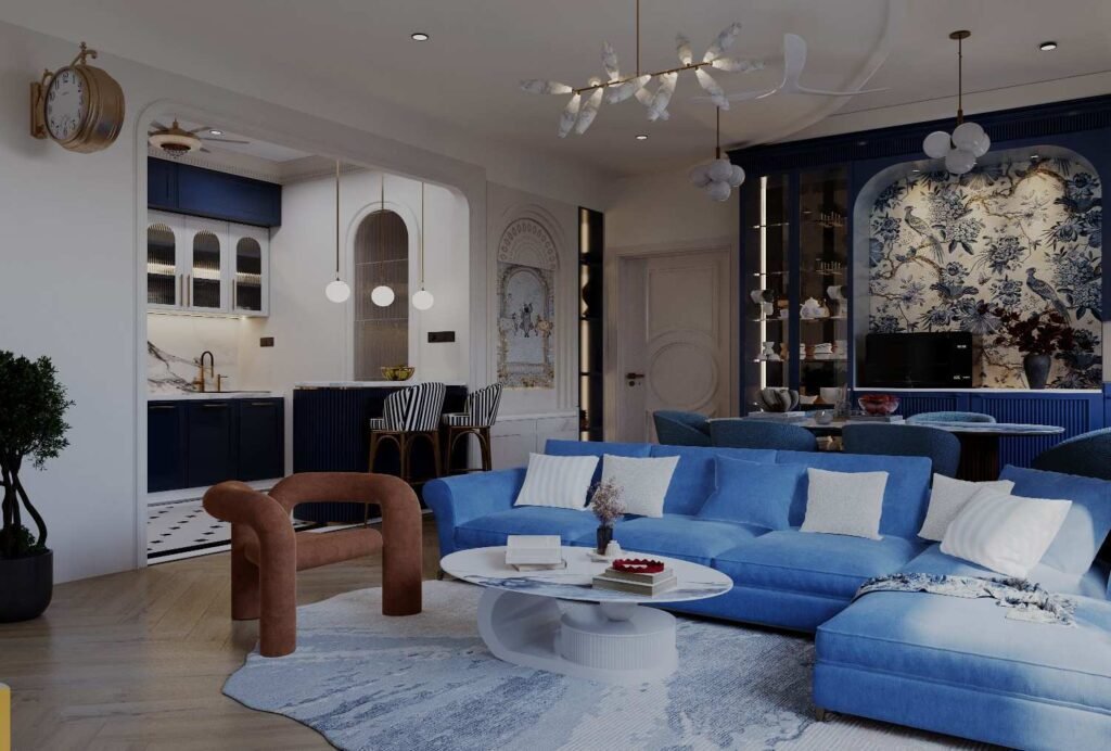 NRI Jaipur home design — 3D render compared to completed room by Endless Interiors and Construction